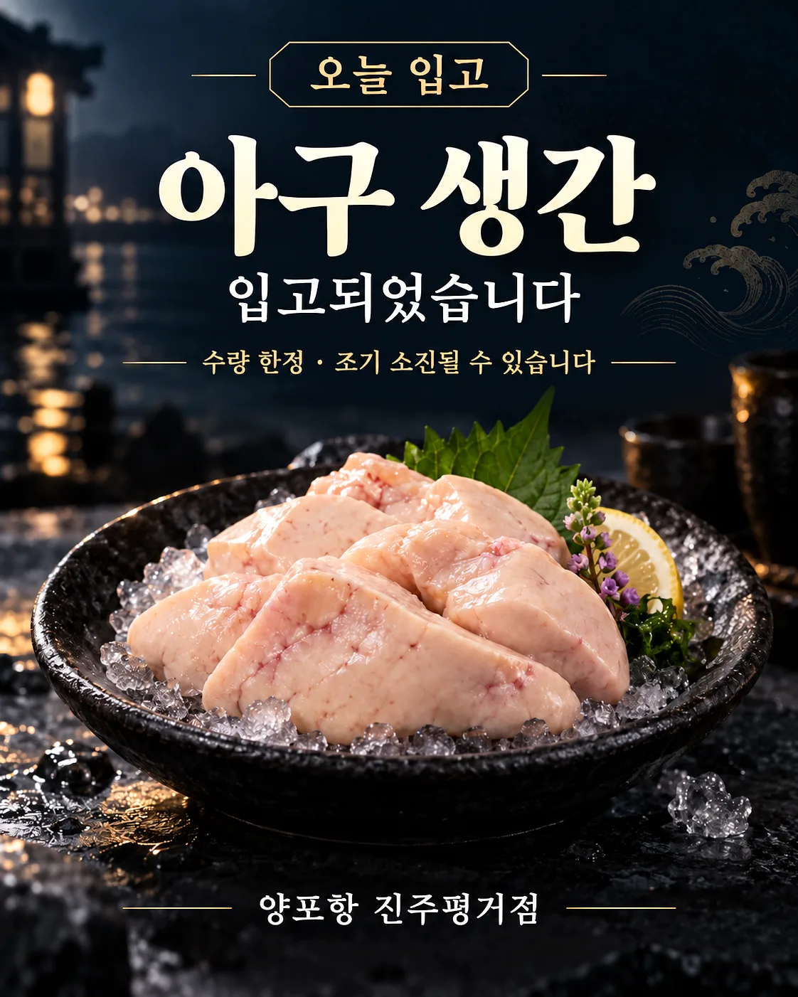 양포항진주평거점 신선한 아구 생간이 입고되었습니다. 수량이 한정되어 있으니, 빠르게 만나보시기 바랍니다. 아구 불고기와 잘 어울리는 사이드 메뉴도 함께 준비되어 있습니다.